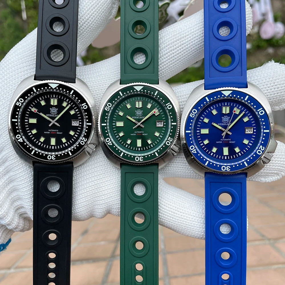 SD1970 STEELDIVE Brand 44MM Sapphire Glass with Transparent AR Coating Ceramic Bezel NH35 Movement Automatic Dive Watch Turtle