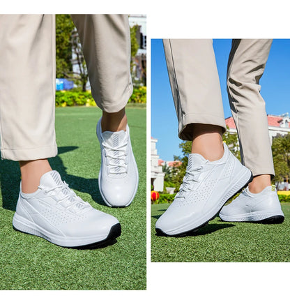 Golf Sports Shoes for Men, Waterproof High-Quality Leather Golf Competition Sports Shoes, Formal Golf Course Training Shoes for Men