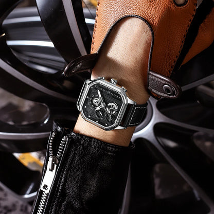 CRRJU Fashion Square Dial Leather Mens Watches Luxury Sport Waterproof Watch Man Chronograph Quartz WristWatches Homme+Box