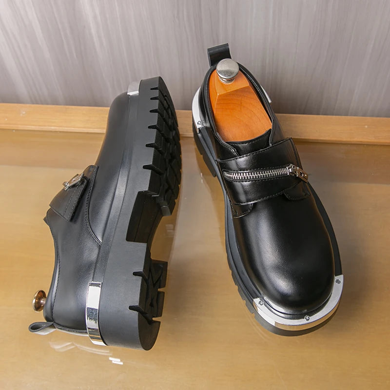 Men's Thick-Soled Leather Shoes Designer's Personalized Style Leisure Party Office Outdoor Fashion Street Black White Shoes