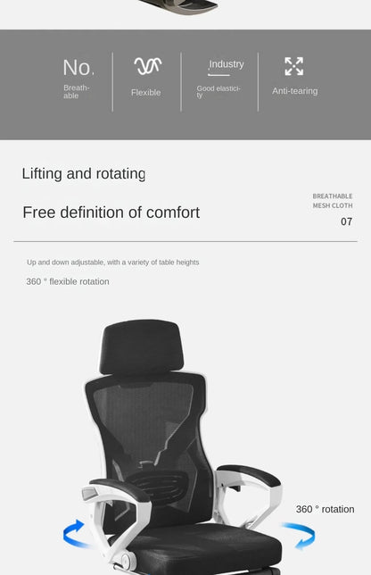 Asiento reclinable ergonómico, silla de oficina cómoda, silla para ordenador doméstica, silla para residencia de estudiantes, silla gaming con reposapiés