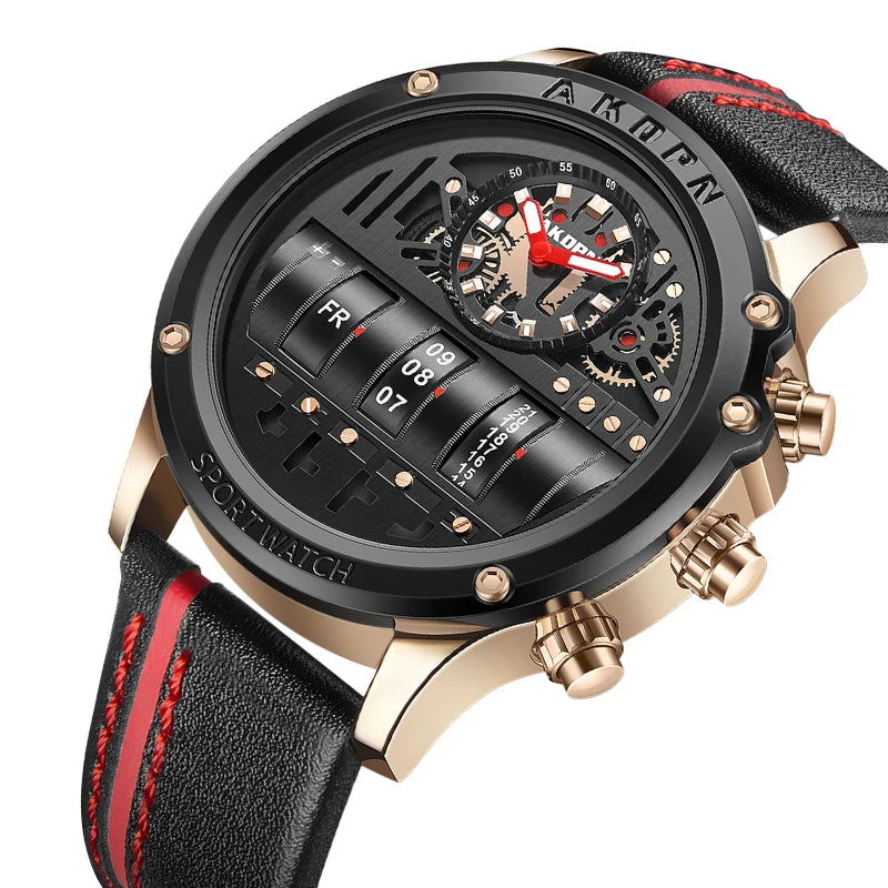 Luxury Electronic Quartz Watch For Men Business Watches Male Creative Men WristWatch Unique Rotate Date Leather Strap Watches