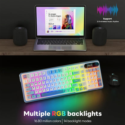 Clavier mécanique RK ROYAL KLUDGE S98 avec écran TFT en surface, 98 touches, RGB, BT 5.0/2,4 GHz/USB-C, clavier gaming sans fil, remplaçable à chaud