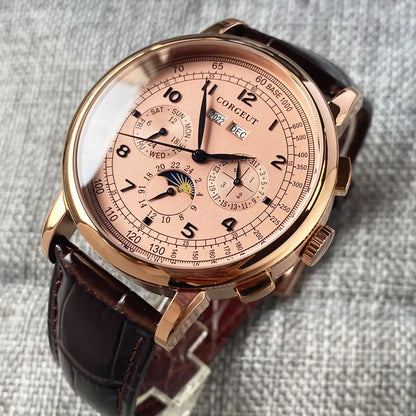 Automatic Watch for Men Multifunction Date Day Month Year 316L Mechanical Men's Watch Polished Case Day/Night Indicator 42mm