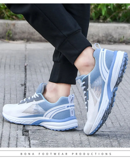BONA – Pantofi sport pentru bărbați, model popular, cu parte superioară din plasă țesută, pentru alergare, jogging și plimbare, cu șireturi