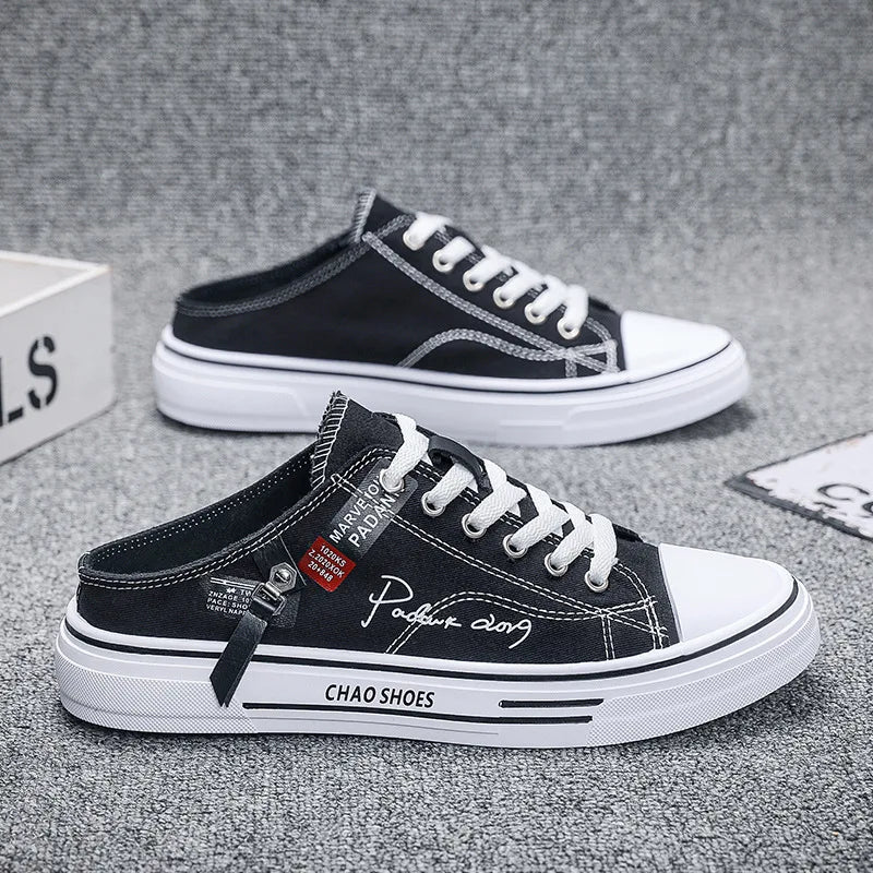 Tendance Designers hommes demi pantoufles été homme chaussures vulcanisées antidérapant résistant à l'usure chaussures en toile chaussures à bouche peu profonde pour hommes