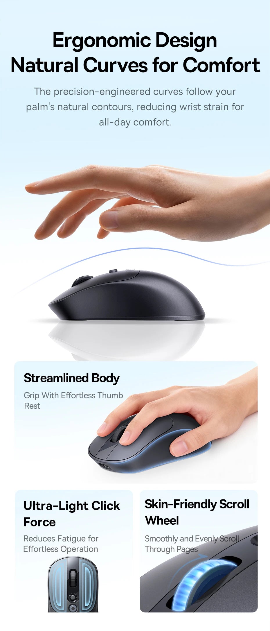 【NOVO】Baseus EM2 ergonomski bežični miš Bluetooth 5.3 2.4G, Type-C punjenje, ultra lagan, tih, s prilagodljivim tipkama