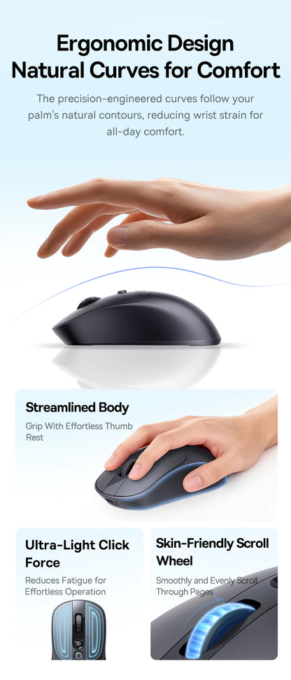【NOVO】Baseus EM2 ergonomski bežični miš Bluetooth 5.3 2.4G, Type-C punjenje, ultra lagan, tih, s prilagodljivim tipkama