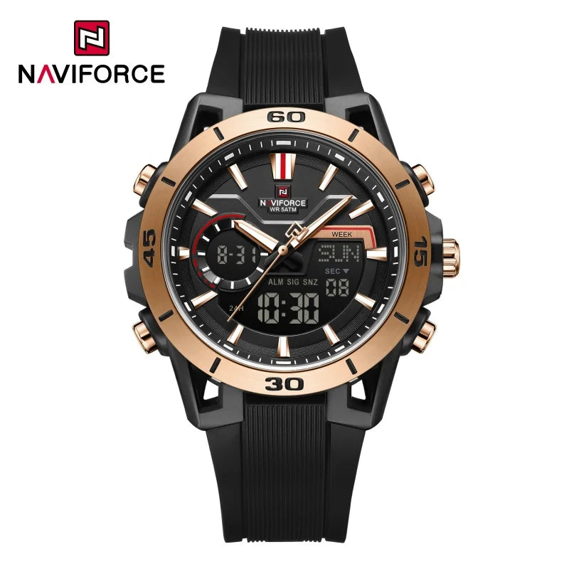 NAVIFORCE Men's Watch Dual Display 50M Waterproof Countdown Chronograph Alarm Clock Male Fashionable Sports Wristwatch NF7135
