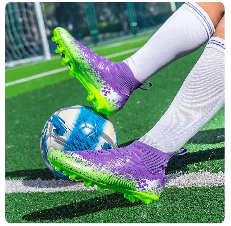 Uomo Donna Scarpe da calcio alte Antiscivolo Sneakers da calcio Traspiranti Scarpe da allenamento per futsal Scarpe da calcio da esterno su erba con tacchetti alla caviglia