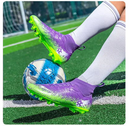 Uomo Donna Scarpe da calcio alte Antiscivolo Sneakers da calcio Traspiranti Scarpe da allenamento per futsal Scarpe da calcio da esterno su erba con tacchetti alla caviglia