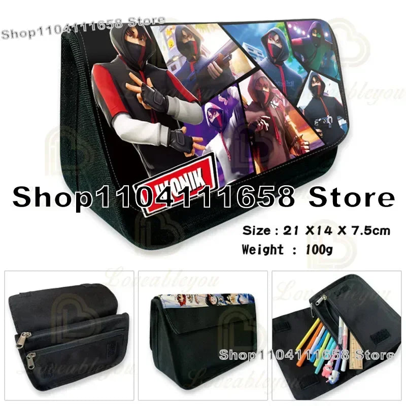 Fortnite Large Capacity Waterproof Velcro Pencil Case, Student Black Estuche Stationery School Pennenzak Supplies