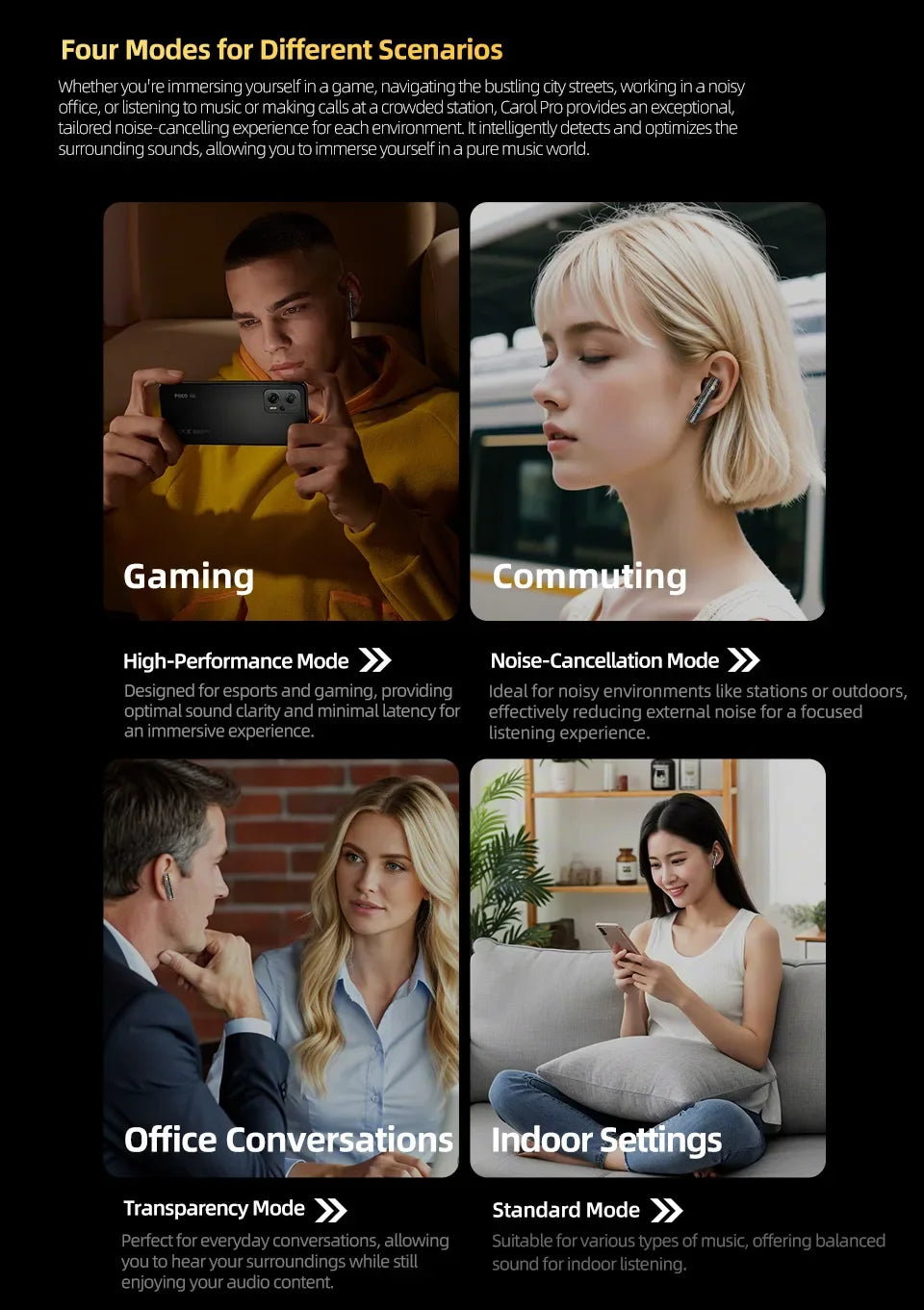 KZ Carol Pro TWS Bluetooth 5.4 Earphone 6 MIC Active Noise Canceling True Wireless In-Ear Earbuds HiFi Game Music Headphone