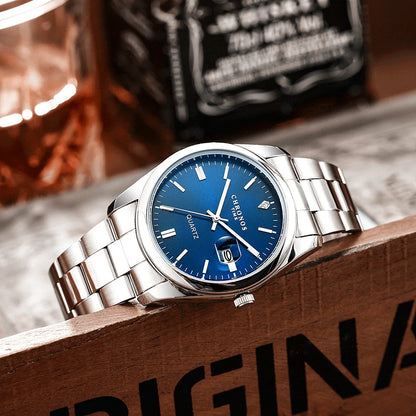CHRONOS men’s wristwatch – Luxury brand, water-resistant, luminous, with date display, made of stainless steel, quartz movement.