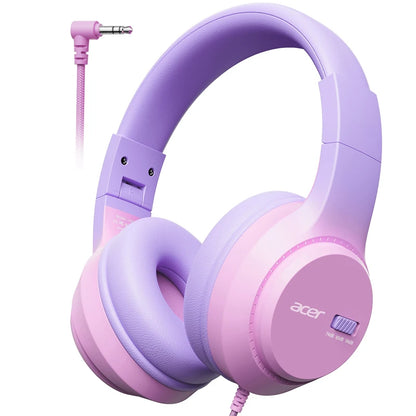 Casque audio pour enfants Acer avec limiteur de volume 74/85/94 dB, pliable, filaire, circum-auriculaire, pour tout-petits, pour l'école, l'iPad, la tablette