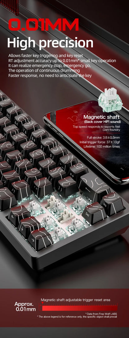 FREEWOLF F68 F68PRO Magnetic Gaming Keyboard Mechanical Wired for Pro Gaming 0.01mm Rapid Trigg 8000Hz SOCD/RS 0.1ms 128K Rate