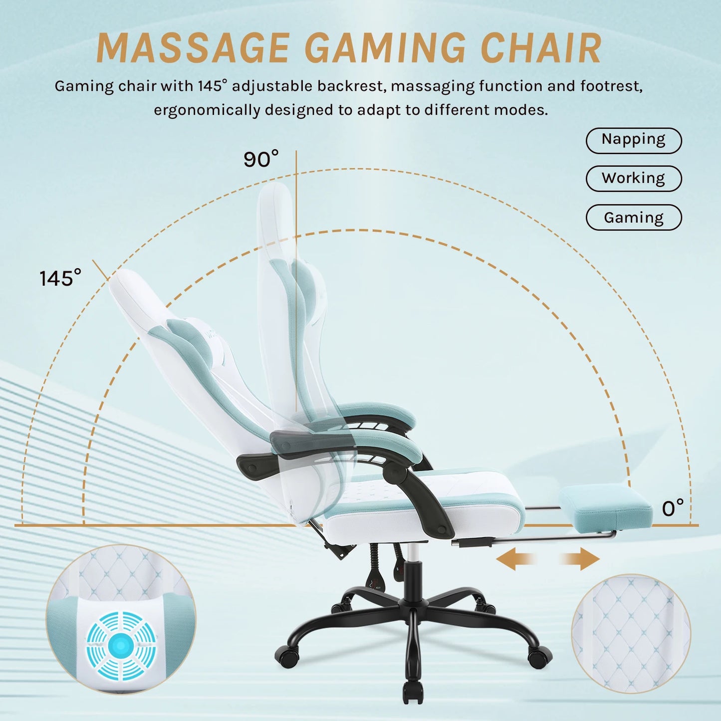 WOLTU Swivel Computer Chair with Massage Function Ergonomic Office Chair with Pillow & Footrest Height Adjustable Gaming Chair