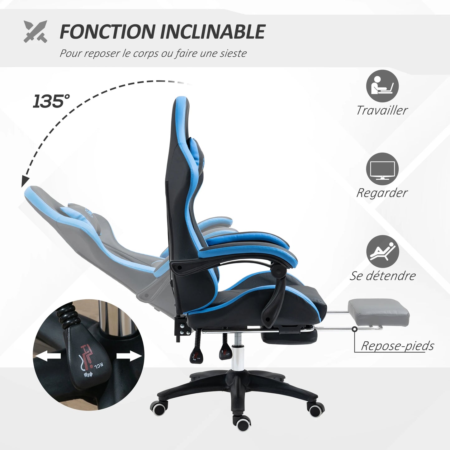Gaming Chair with footrest, Ergonomic Gaming Chair with Lumbar Cushion, head, Gaming Chair, Adjustable heights computer Chair