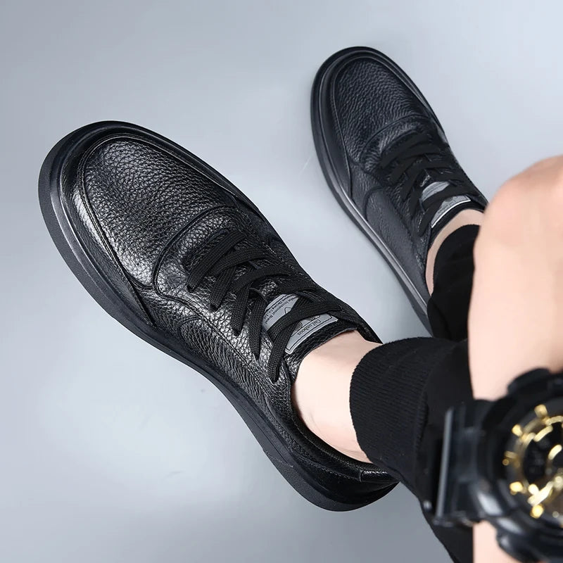 DIMANYU Sneakers da uomo in vera pelle - Nuove scarpe casual estive da uomo con plateau, allacciate, semplici, alla moda e traspiranti