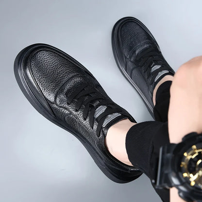 DIMANYU Sneakers da uomo in vera pelle - Nuove scarpe casual estive da uomo con plateau, allacciate, semplici, alla moda e traspiranti