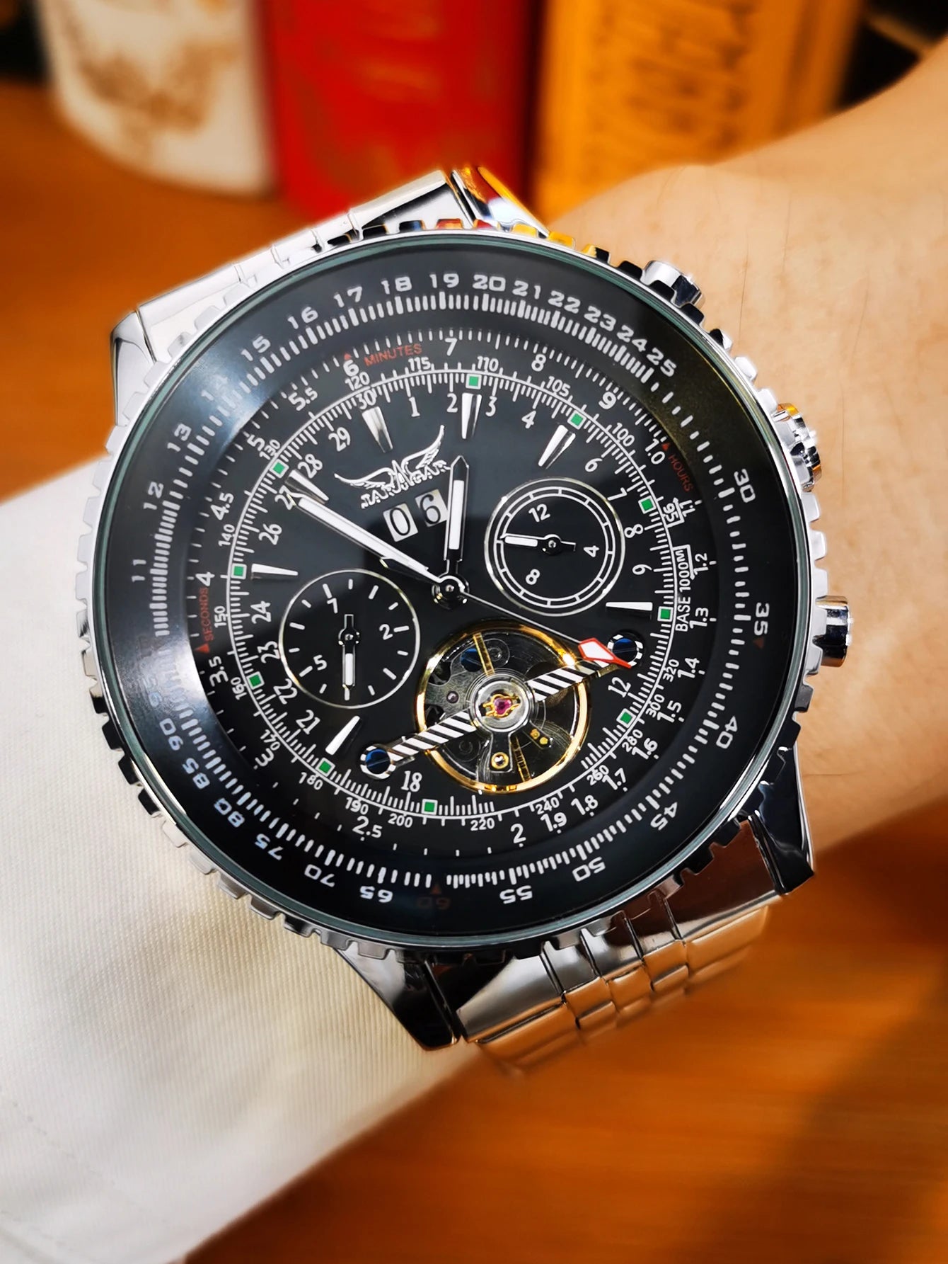 Jaragar Military Sports Automatic Watch for Men Multifunction Dial Tourbillon Skeleton Mechanical Watches Luxury Steel Band Glow