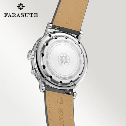 FARASUTE Retro Luxury Alarm Clock Quartz Watch Men Waterproof Night Light Wristwatch Casual Sapphire Stainless Steel Male Reloj