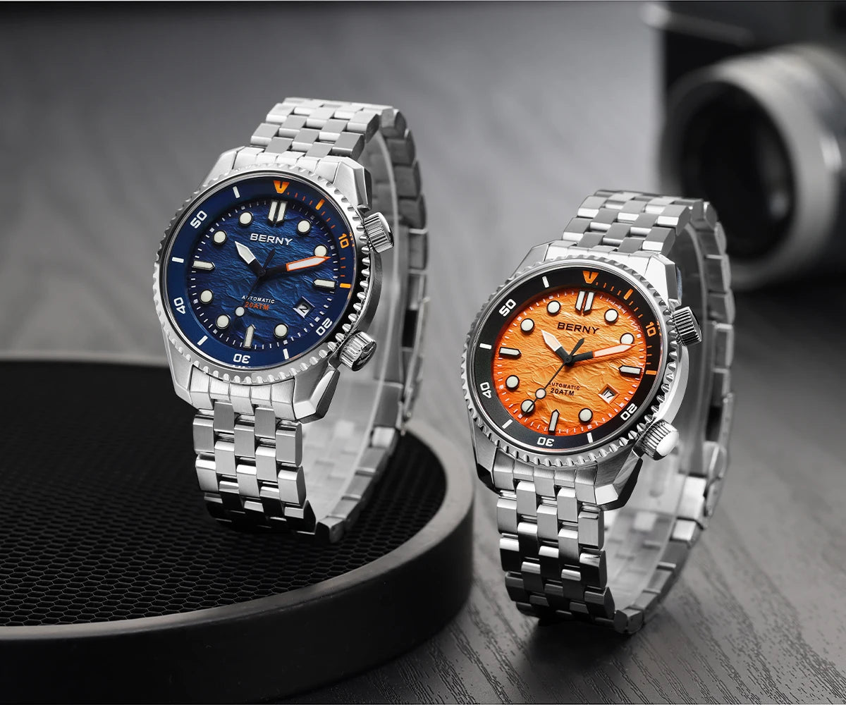 BERNY Diver Automatic Watches Men's Luxury Sapphire 316L Stainless Steel Mechanical Watch 42MM 200M Waterproof Diving Men Watch
