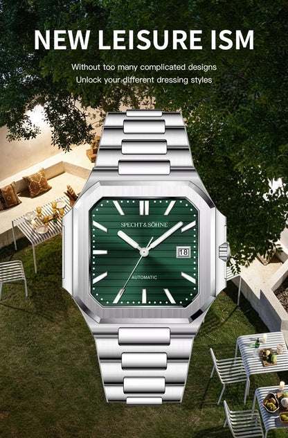 2025 Specht & Söhne Men's Classic Cubic Automatic Mechanical Watch 50M Waterproof Luminous Sapphire Crystal Reloj Hombre 41MM