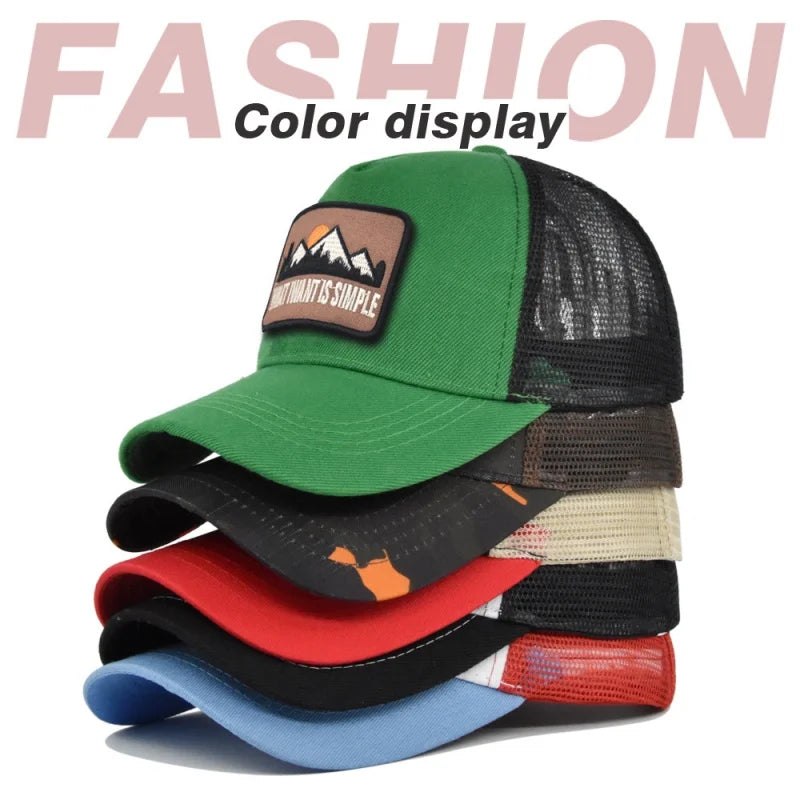 Letter Mesh Breathable Hat Women Men Embroidery Blocking Baseball Cap Sunshade Outdoor Sports Cycling Travel Sun Hat Dad Hat