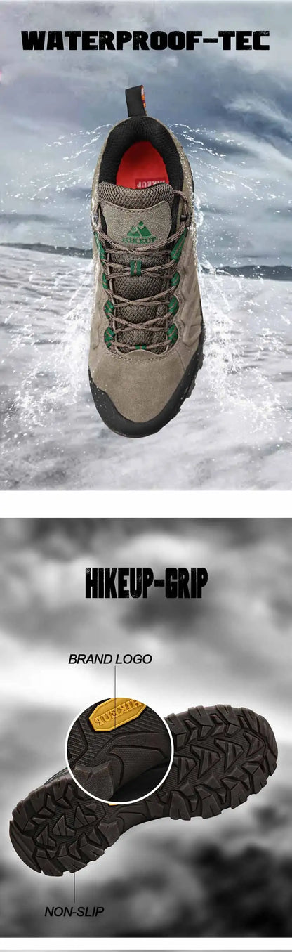 HIKEUP High-Quality Leather Hiking Shoes, Durable Outdoor Sport Men Trekking Leather Shoes, Lace-Up Climbing Hunting Sneakers