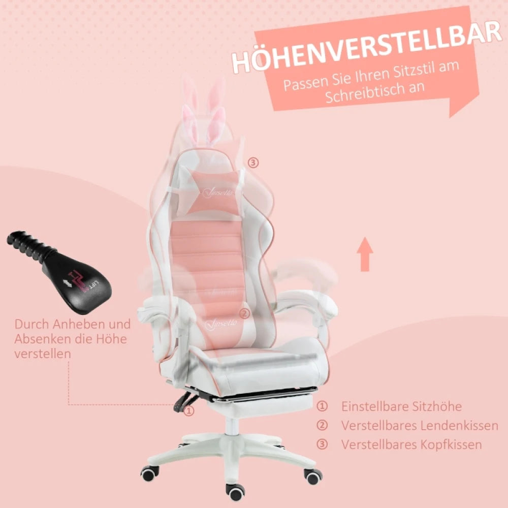 Ergonomic Gaming Chair with Footrest, 135° Reclining Gamer Chair, Adjustable Height Gaming Chair with Lumbar Cushion & Headrest