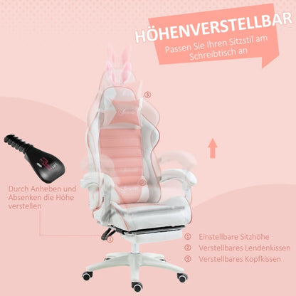 Ergonomic Gaming Chair with Footrest, 135° Reclining Gamer Chair, Adjustable Height Gaming Chair with Lumbar Cushion & Headrest