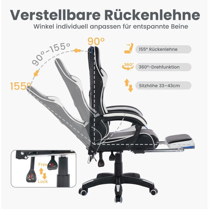Ergonomic Gaming Chair 360° Reclining Office Chair with Footrest, Adjustable Height Racing Chair with Lumbar Support and Headrest