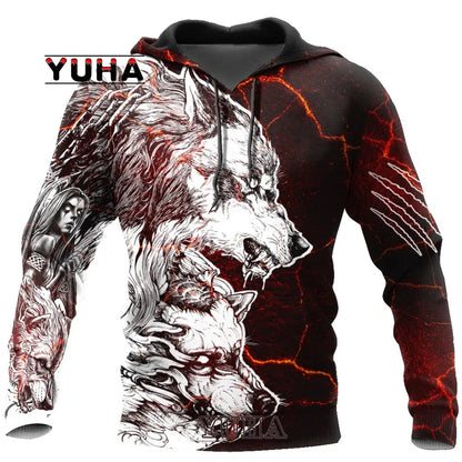 Sweatshirt com Capuz Unissexo Wolf com Impressão 3D, Pullover Cool com Gráfico Animal, Streetwear Masculino