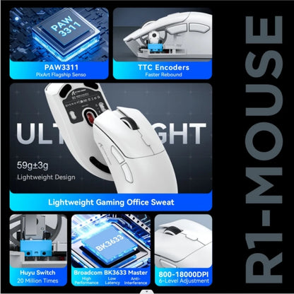 Attack Shark R1 18000dpi Wireless Mouse, 1000Hz, Tri-mode Connection, PAW3311, Macro Gaming Mouse