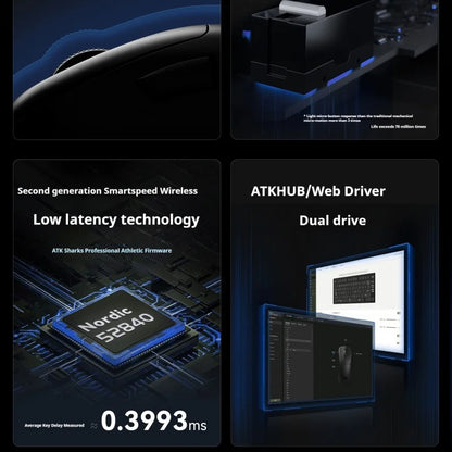 Mouse de gaming wireless ATK Z1 Pro Max Ultra, picioruș personalizat, PAW3950 Ultra Smart Speed Wireless, rată de polling 8k, latență redusă de 0.39ms