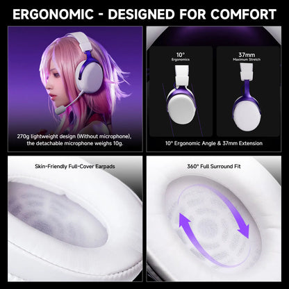 Auriculares gaming AKKO Verge S9 con micrófono – Driver de 53mm, Bluetooth 5.3 inalámbrico de cuatro modos, sonido envolvente 7.1, auriculares gaming profesionales para FPS