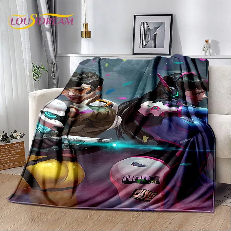 Overwatch Gamer DVA Reaper Manta Macia de Peluche, Manta de Flanela para Sala de Estar, Quarto, Cama, Sofá, Piquenique, Criança, 3D