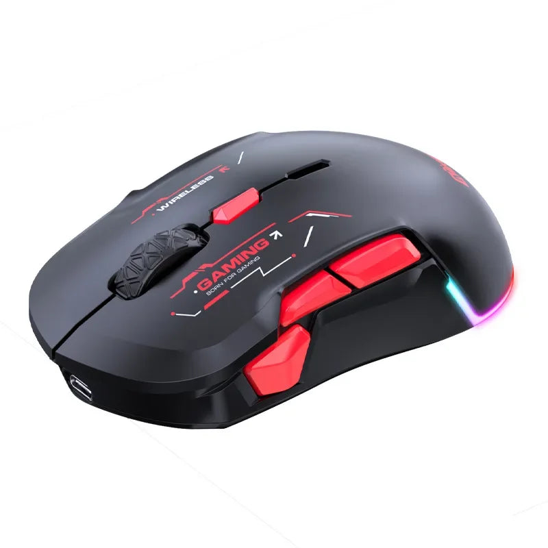 MKESPN W12 10-knappers makro-gamingmus til begge hænder, trådløs Bluetooth, multikanal, tri-mode, stor RGB, ergonomisk og ambidekstral