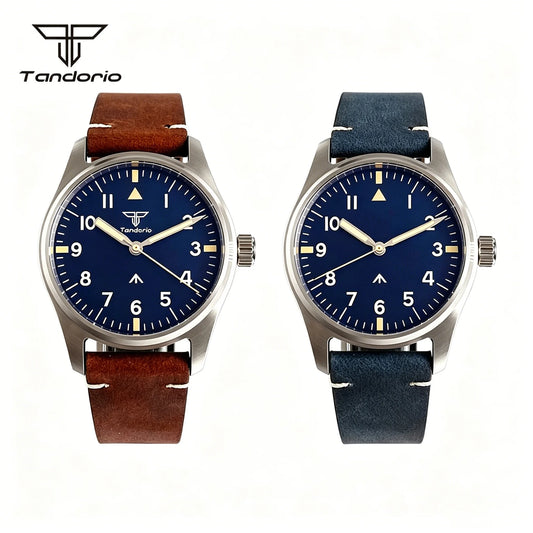 Tandorio 39mm Pilot Aviator Watch Sapphire Glass Luminous Automatic Japan NH35 or VH31 Quartz Movt 20BAR Diving Wristwatch