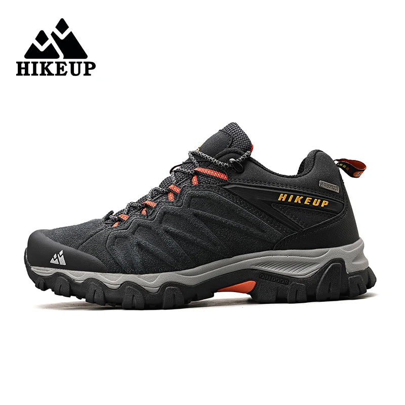 HIKEUP High-Quality Leather Hiking Shoes, Durable Outdoor Sport Men Trekking Leather Shoes, Lace-Up Climbing Hunting Sneakers