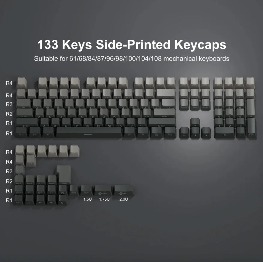 Nuevas teclas para teclado mecánico gaming 60/64/84/98/108 con interruptores MX, 135 teclas OEM PBT con grabado lateral y color degradado rojo y negro