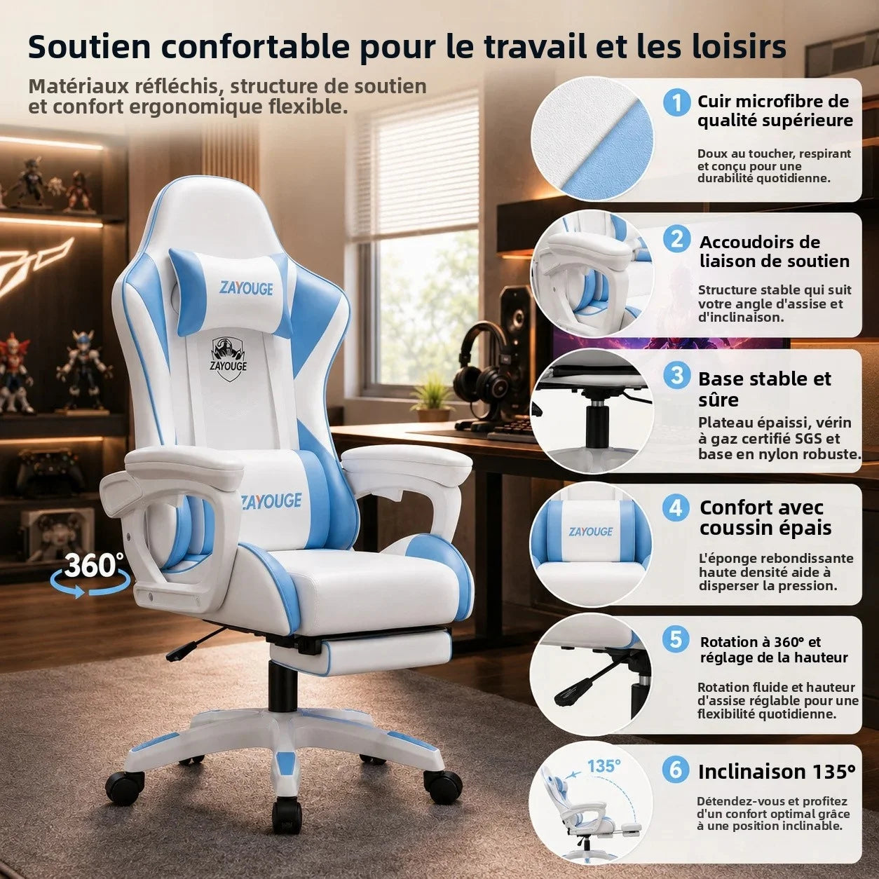 AOLIVIYA Gaming Reclining Office Chair Home Computer Rotating Lifting Backrest Internet Cafe E Sports Game Seat With Footrest