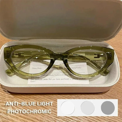 EYORA Vintage Cat Eye Reading Glasses Women Anti Blue Ray Myopia Eyewear Photochromic Progressive Prescription Optical Glasses