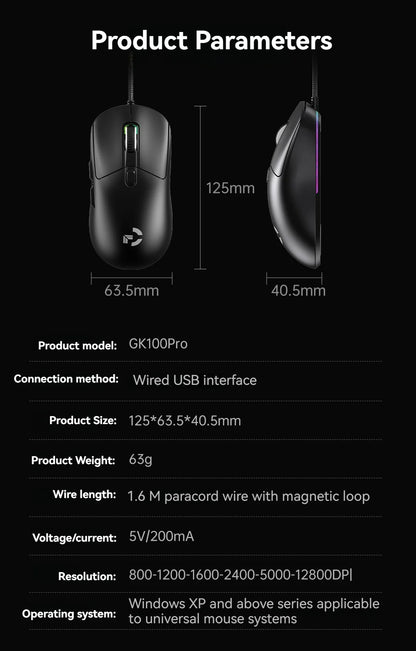Mouse de gaming cu fir, 6 niveluri DPI ajustabile până la 12800DPI, cip Instant A825, iluminare RGB, programare macro, design ergonomic, mouse universal