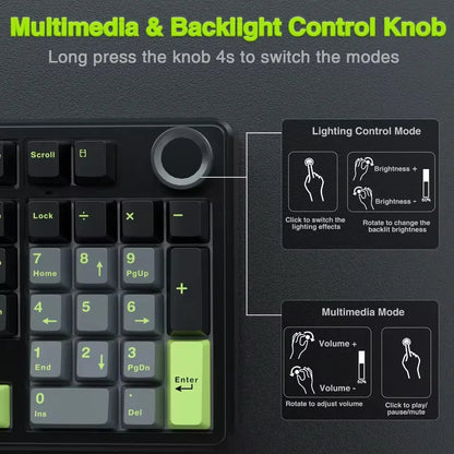 AULA F99PRO Gaming Mechanical Keyboard 99 Key Three Mode Wireless Hot Swappable Gasket Structure Custom Keyboard with Media Knob