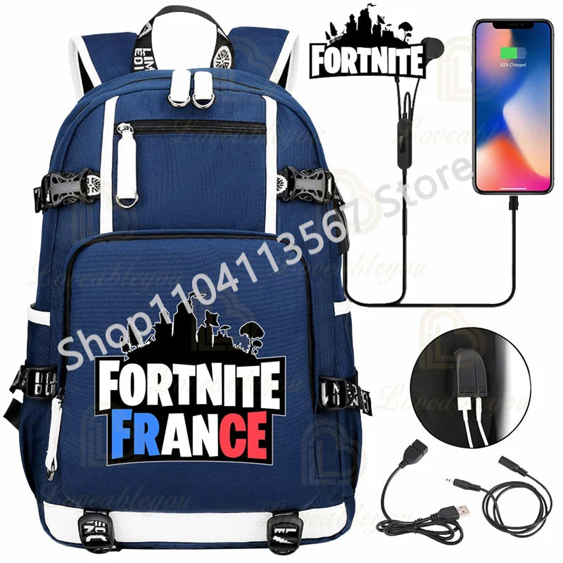 Ultima Knight F-Fortnited Battle Royale Rucksack mit USB-Ladeanschluss, Anime-Figuren und Studienfach für Schreibwaren für Schüler