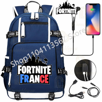 Ultima Knight F-Fortnited Battle Royale Rucksack mit USB-Ladeanschluss, Anime-Figuren und Studienfach für Schreibwaren für Schüler