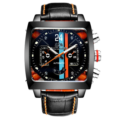 Original Brand Watches For Men Luxury Design Square Mechanical Watch Men Leather Strap Waterproof Date Week Wristwatches Male