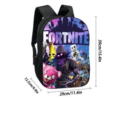 Mochila leve Fortnite Cartoon de 15 polegadas com alças ajustáveis para crianças, saco escolar diário para meninos e meninas dos 5 aos 9 anos
